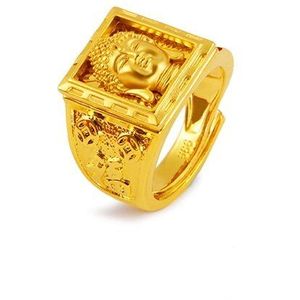 Mode Vietnam Boeddha Verstelbare Ringen Voor Mannen Alluviale Goud Gunstige Ringen Sieraden