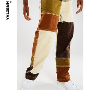 Yhlzbnh Mannen Rechte Jeans Broek Mode Vintage Verzwakte Patchwork Kleur Blok Denim Broek Mannen Casual Broek Ripped Bodems