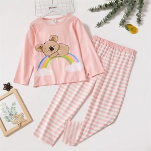 Patpat 2 Stuk Kid Meisje/Kid Jongen Pyjama Set, dier Koala/Tiger Print Lange Mouwen Top En Gestreepte Broek Nachtkleding Set