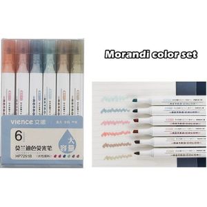 6Pcs Retro Kleur Markeerstift Set Morandi Candy Fluorescerende Marker Liner Pennen Voor Tekening Verf Dagboek Kantoor School A6846