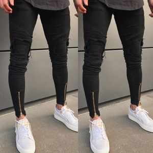 Mode Zwarte Jeans mannen Verontruste Ripped Jean Moto Stretchy Denim Broek Vernietigd Afgeplakt Slim Skinny Fit Broek Maat 28 -38