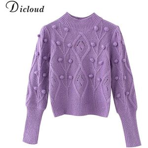 Dicloud Coltrui Vrouwen Pom Poms Trui Herfst Winter Oversized Lange Mouwen Gebreide Jumpers Mode Dames Trui