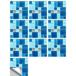 10Pcs 2D Blauw Mozaïek Harde Tegels Vloer Muursticker Keuken Badkamer Tafel Home Decor Peel & Stick Dragen-slip Vinly Art Mural