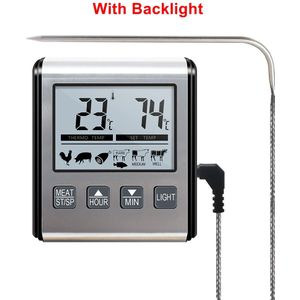 Digitale Koken Thermometer Food Bbq Baker Temperatuur Meter 0-250C Met Temperatuur Probe Klok Timer Alarm Functie