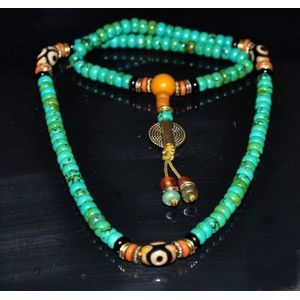 Tibet Tibetaanse Turquoise Boeddhistische Boeddha Zorgen Gebed Bead Mala Ketting