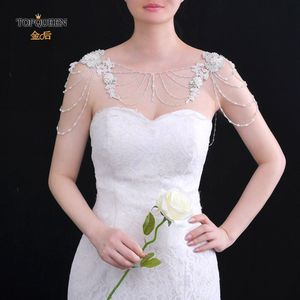 Topqueen G10 Prachtige Parels Bloemen Bridal Shawl Met Lace Leaf Wedding Mantel Cape Met Kristal Kralen Huwelijk Sjaal Jas