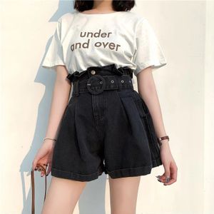 Plus 2XL Zomer Toevallige Zwarte Denim Shorts Vrouwen Riem Pocket Hoge Taille Shorts Vrouwelijke Losse Jeans Shorts Streetwear Bodems