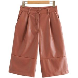 Kpytomoa Vrouwen Chic Faux Leather Side Pockets Shorts Vintage Hoge Taille Rits Vrouwelijke Korte Broek Mujer