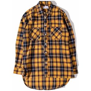 Dark Icoon Flanel Plaid Shirt Mannen Hip-Hop Shirt Streetwear Oversized Gebogen Zoom Hipster Mannen Shirt Lange mouw 2 Geel