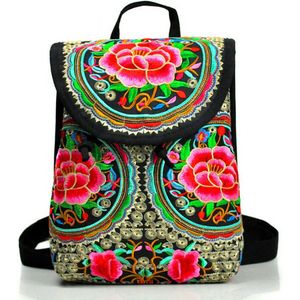Vintage etnische stijl rugzak mode borduren bloem rugzak reizen schoudertas