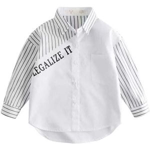 Herfst Jongen Kleding Shirts Koele Lente Streep Chidren Kleding Brief Afdrukken Tieners Wit Lange Mouwen Tops Kids Shirt
