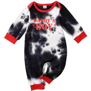 0-24M Peuter Jongen Jongens Zwart Wit Tie-Dye Brief Printing Lange Mouwen Baby Jumpsuit Pasgeboren Pajama outfit Kleding