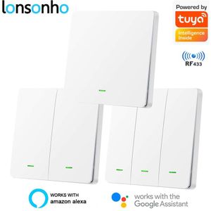 Lonsonho RF433 + Wifi Smart Lichtschakelaar Eu Tuya Smartlife App Draadloze Afstandsbediening Drukknop Wandschakelaar Alexa Google thuis