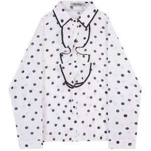 Stage Lovers Kleding Mannen Vintage Ruches Kraag Lange Mouwen Losse Casual Shirt Mannelijke Vrouwen Streetwear Polka Dot Party Dress Shirt