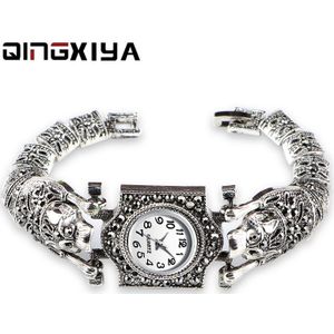 Vrouwen Antieke zilveren Armband Horloge Grijs Strass Stalen Riem Dames Horloge Ronde Wijzerplaat Vrouwelijke Horloge Quartz Vrouwelijke Klok