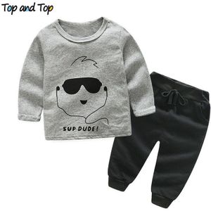 Top En Top Cartoon Katoen Unisex Kinderen Kleding Lange Mouw T-shirt + Broek 2 Stuks Casual Kids Meisjes Jongens Trainingspak set