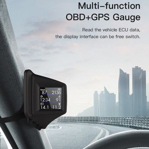 Auto Hud Head Up Display Digitale Obd + Gps Dual Systeem Gps Snelheidsmeter Kilometerteller Met Overspeed Alarm Auto Accessoires