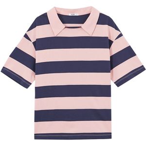 Metersbonwe Zomer Voor Katoen Kraag Polo Constrast Kleur Korte Mouw Tops Losse Gestreepte Tops Vrouwen 633406