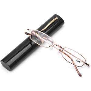Rbrovo Unisex Leesbril Met Pen Tube Case Draagbare Verziend Glazen Metal Case Lente Scharnier Brillen Vision Care
