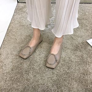 Ronde Metalen Gesp Vierkante Teen Casual Schoenen 2-Wear Korte Comfy Vrouw Flats Effen Zachte Bodem Slip Op Mocassins beknopte Loafers