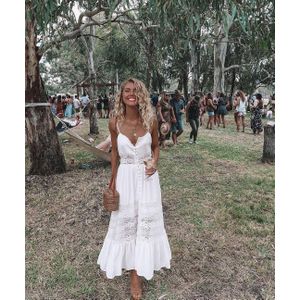 Boho Lange Maxi Jurk Vrouwen Zomer Dames Mouwloze Witte Strand Jurk Avondfeest Casual Haak Jurken Strand