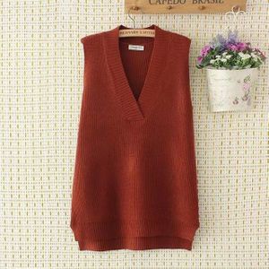 Herfst Preppy Stijl Gebreide Vest Truien Vrouwen Elegante V-hals Mouwloze Effen Kleur Lange Truien Vrouwelijke Hele Wedstrijd Losse Tops