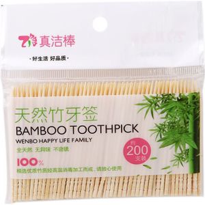200 Stks/zak 6.5Cm Milieuvriendelijke Dubbele Bamboe Oral Care Tandenstoker Houten Groene Natuurlijke Wees Tandenstokers Levert