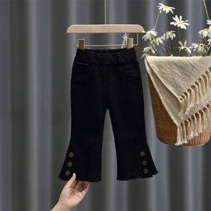 Kinderen Broek 2022 Meisjes Jeans Lente Herfst Uitlopende Broek Elastische Taille Jeans Denim Katoen Mid Taille Broek