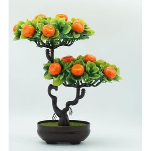 Kunstmatige Perzik Oranje Fruit Tree Plant Bonsai Woonkamer Tuin Bureau Decor Plastic Fruit Boom Met Pot Simulatie Mini Fruit