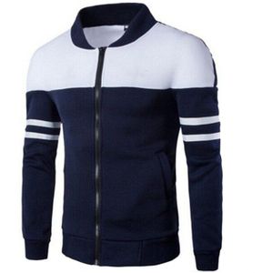 Mannen Lente Jas & Bovenkleding Gestreepte Patchwork Sportkleding Mannelijke Stand Kraag Slanke Jas Casual Fleece Sweater Jassen