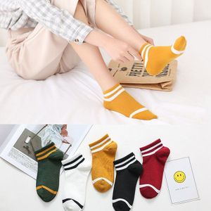 5 Paren/partij Casual Katoen Set Vrouwen Sokken Enkel Solid Zwart Wit Streep Eenvoudige Zomer Student College Stijl Sportief Korte meias