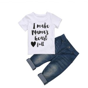 1-5Years Mode Peuter Kinderen Baby Jongens Kleding Sets Brief Korte Mouw T-shirt Jeans Denim Broek Outfits Kids Zomer Kleding