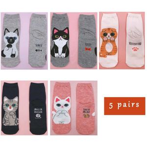 5 Pairs Lot Pack Vrouwen Sokken Lente Cartoon Mooie Japanse Koreaanse Stijl Katoen Kawaii Mode Kat Grappige Ins Hoge-top Sokken
