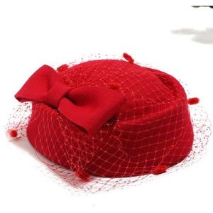 QPALCR100 % Wol Pillendoosjepet Sluier Tovenaar Hoeden Voor Vrouwen Fedora Hoed Derby Dames Kerk Wedding Hoeden Groene Vintage Baretten