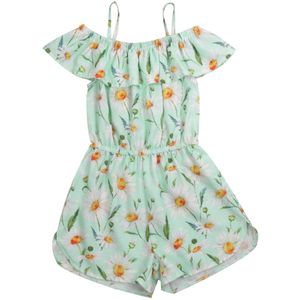 Focusnorm 1-5Y Zomer Kids Meisjes Romper Overalls Shorts Bloemen Print Off Shoulder Ruches Mouwen Jumpsuits