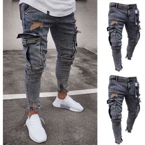 Mannen Stretchy Ripped Skinny Biker Vernietigd Afgeplakt Slim Fit Broek