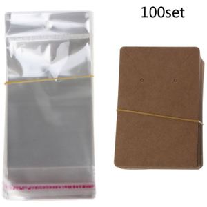 100 Stuks Blanco Kraft Papier Sieraden Verpakking Card Tags Gebruikt Voor Ketting Earring Videokaarten Met 100Pcs Self-seal Zakken