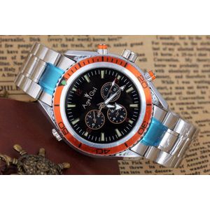 Mannen Klassieke Automatische Zelf Wind Mechanische Rvs James Bond 007 Oranje Bezel Horloge Lichtgevende Professionele