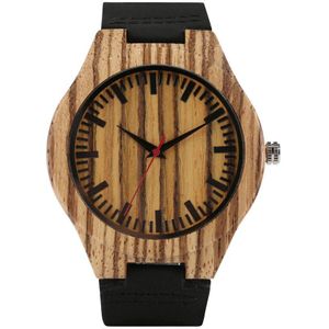 Klok Streep Houten heren Horloges Quartz Mannelijke Casual Sport Horloge Man Zwart Zacht Lederen Band Horloges