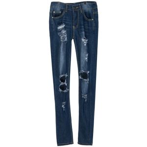 Dames grote size gat kleine voeten jeans donkerblauw locomotief stijl Vrouwen Mid Waisted Skinny Denim Jeans Stretch Slim Broek w703