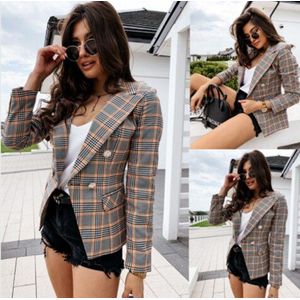 Vrouwen Herfst En Winter Lange Mouwen Plaid Jas Met Metalen Gesp Double Breasted Kleine Pak