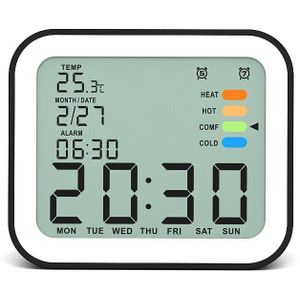 Antiek Stijl Vierkante Plastic Huishoudelijke Thermometer Digitale Desktop Wekker Met Lcd-scherm En Snooze Functie