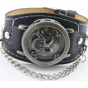 Mode Steampunk Schedel Horloges Mannen Clamshell Dial Lederen Band Quartz Horloges Mannen Goedkope Prijs Reloj Hombre