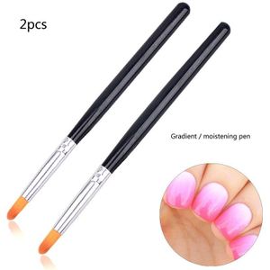 2 Stuks Nail Art Gel Pen Borstel Nylon Haar Ombre Borstel Nail Art Penselen Zachte Nagels Manicure Gereedschap Voor Gradiënt uv Gel Nail Pen