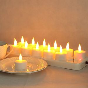 Set Van 12 Oplaadbare Led Kaars Vlamloze Statische Theelichtje Elektrische Lamp Waxless Valentijn Home Wedding Xmas Tafel Decor-Amber