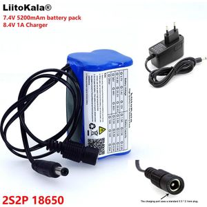 LiitoKala Beschermen 7.4 v 5200 mah 8.4 v 18650 Li-ion Batterij fietsverlichting Hoofd lamp speciale batterij DC 5.5mm + 1A Charger