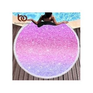 BeddingOutlet Shining Sterren Grote Ronde Strandlaken voor Volwassenen Vrouw Microfiber Roze en Violet Sunblock Deken Yoga Mat 150 cm