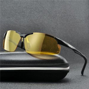 Frameloze Vierkante Nachtzicht Bril Voor Night Driving Bril Gepolariseerde Zonnebril Geel Aluminium Uv Zon Glassses Voor Mannen Nx