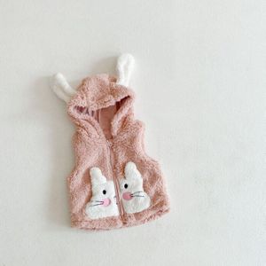 Jaar Kleding Winter Meisjes Jongens Vest Roze Kaki Panda Konijn Hooded Wol Fleece Vesten Kids Dikke Rits Jas e4104