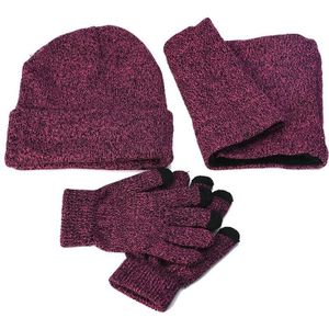 Warm 3 stuks Set Winter Hoeden Sjaal Touch screen Handschoenen Voor Vrouwen Mannen Dikke Katoenen Winter Set Vrouwelijke Mannelijke Beanie sjaal Handschoenen